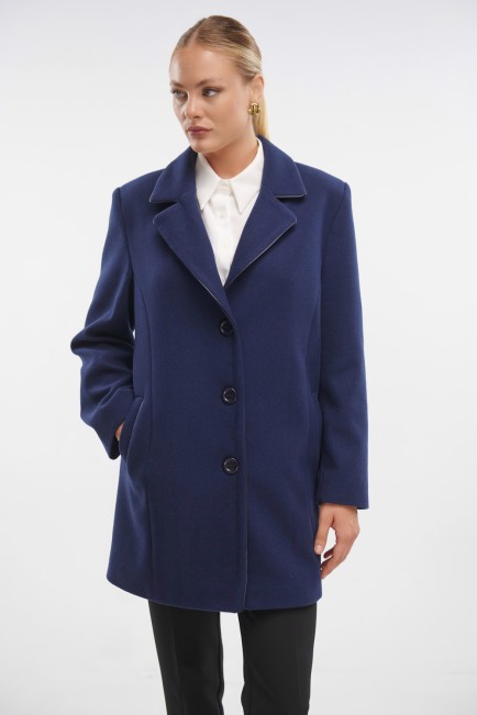 Coat with lapel collar and leatherette details
