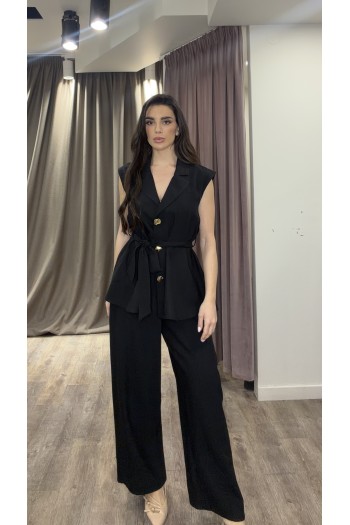 Sleeveless shirt and wide-leg pants set