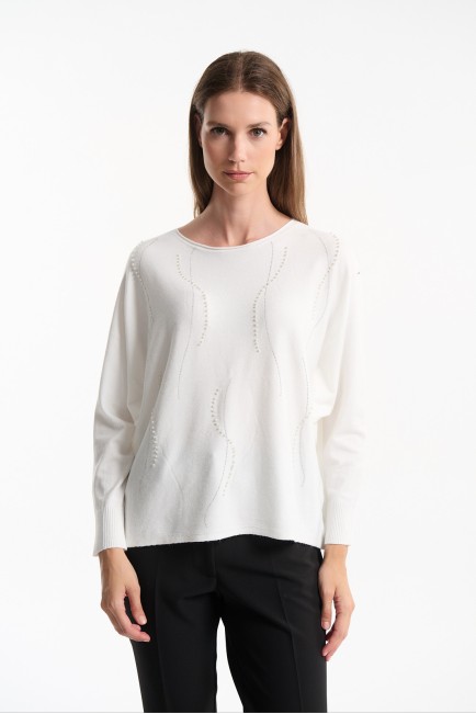 Πλεκτή μπλούζα με στρας και πέρλες