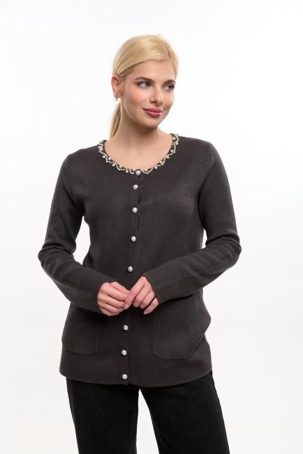 Πλεκτή ζακέτα με πέρλες και στρας