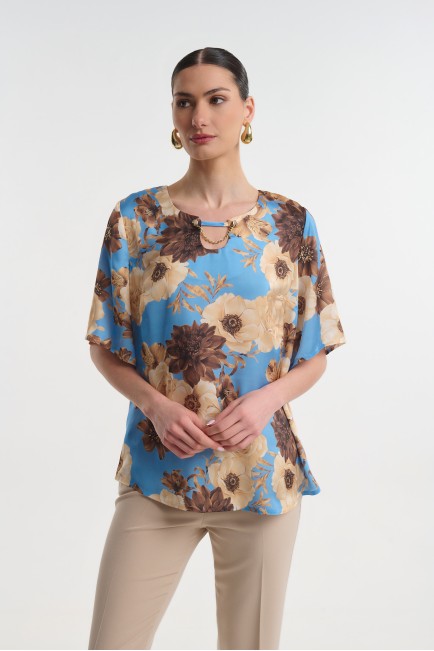 Μπλούζα φλοράλ με 3/4 μανίκι