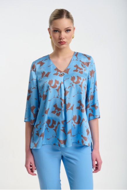 Εμπριμέ μπλούζα με 3/4 μανίκι