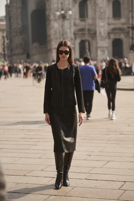 Skirt with leatherette front