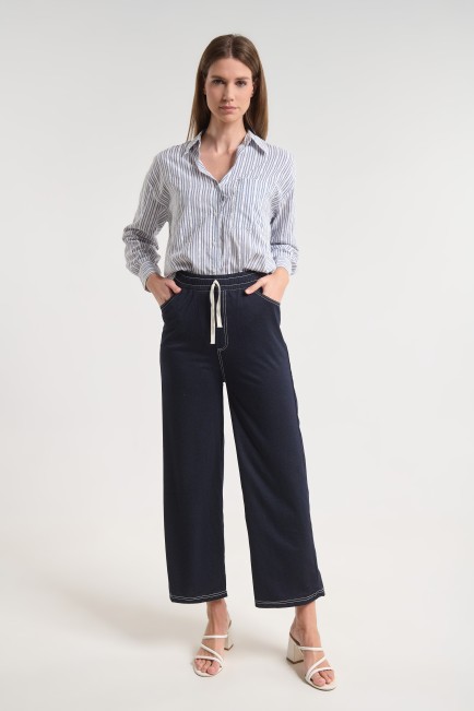 High-waisted wide-leg pants with elastic waistband