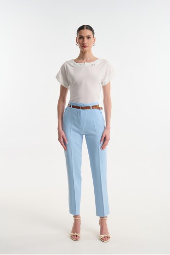 Crepe pants with belt