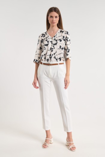 Crepe pants with belt