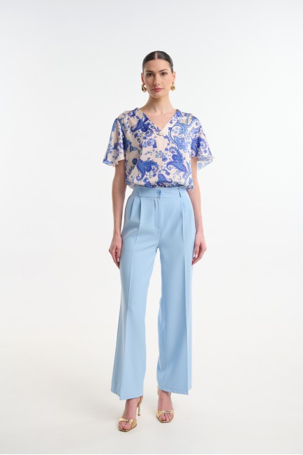 High-waisted elastic waist wide-leg pants