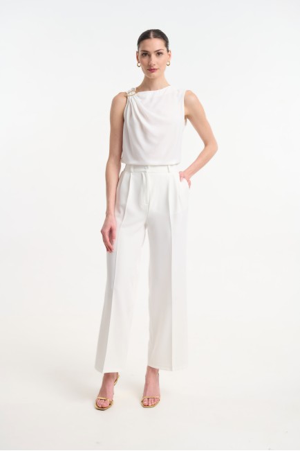 High-waisted elastic waist wide-leg pants