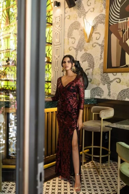 Dress with embroidered tulle and sequins