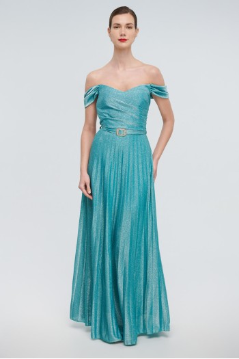 Long pleated dress with glitter