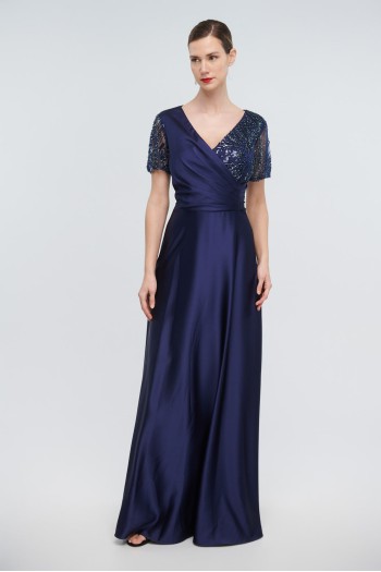 Satin double-breasted dress with ruffles