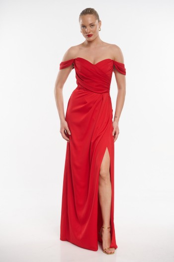 Off shoulder σατέν φόρεμα