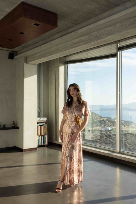 Long sequin dress with tie