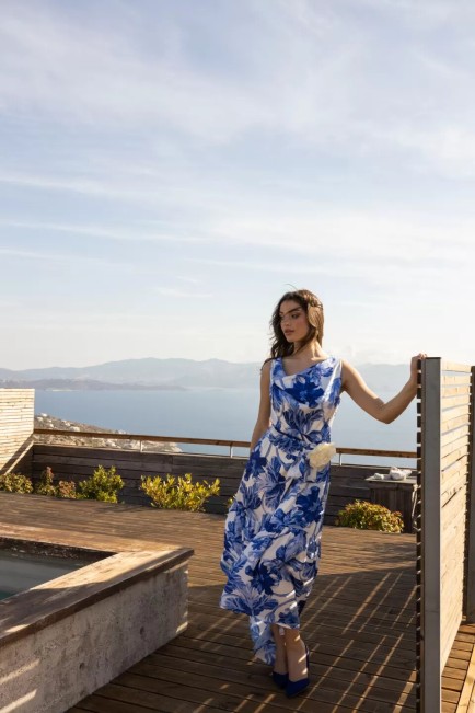Floral pattern dress with draped bodice