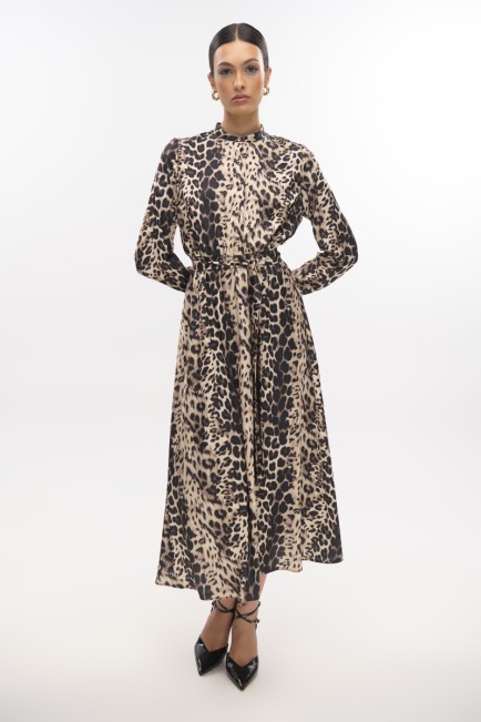 Animal print dress with satin texture