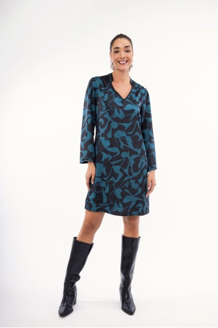 Satin dress with geometric patterns