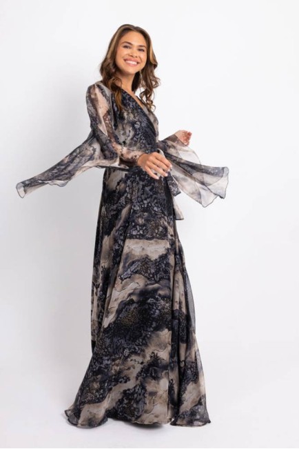 Wrap dress with gold details