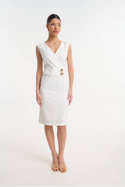 Midi wrap-style dress with decorative buttons