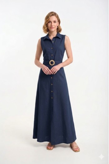 Viscose dress with buttons and belt