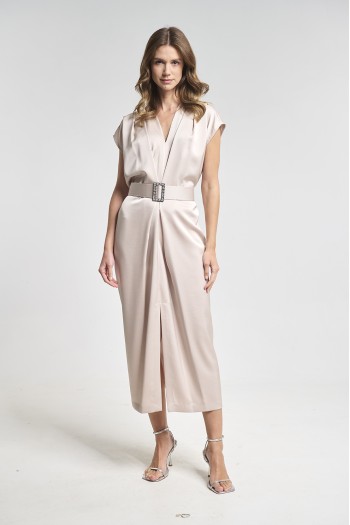 Satin dress with belt