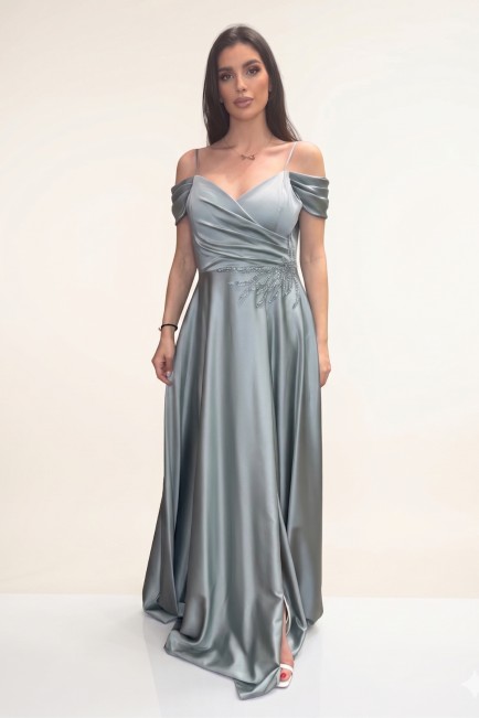 Μάξι φόρεμα off shoulder με στρας