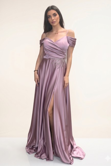 Μάξι φόρεμα off shoulder με στρας