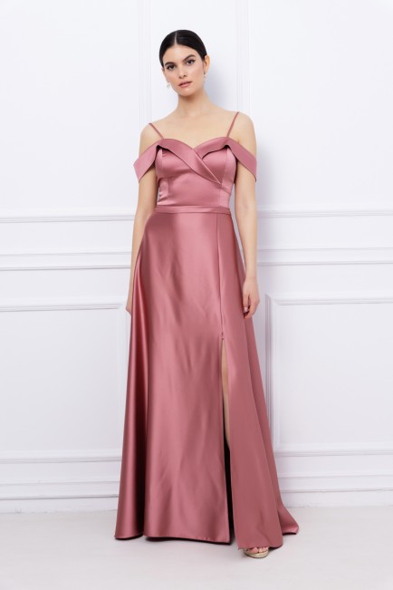 Off shoulder σατέν φόρεμα