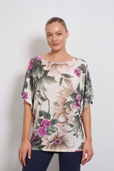 Floral ζέρσεΐ μπλούζα με ανοίγματα
