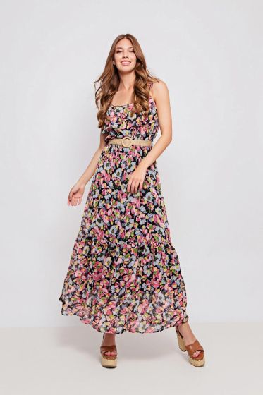 Μακρύ floral φόρεμα με βολάν 
