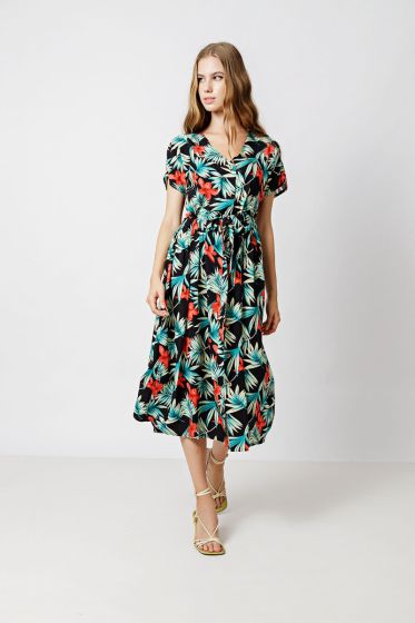 Σεμιζιέ φόρεμα με τροπικό μοτίβο